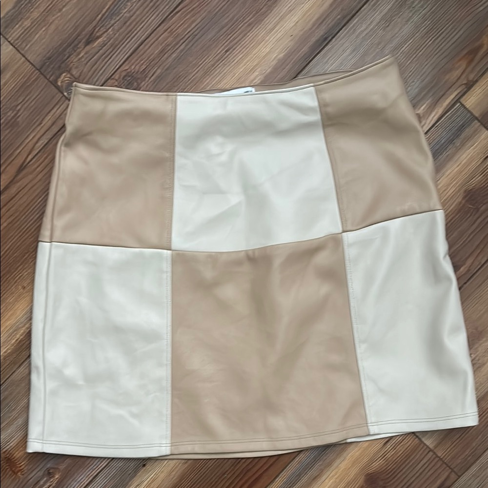 Elegant Tan and Cream Patchwork Skirt